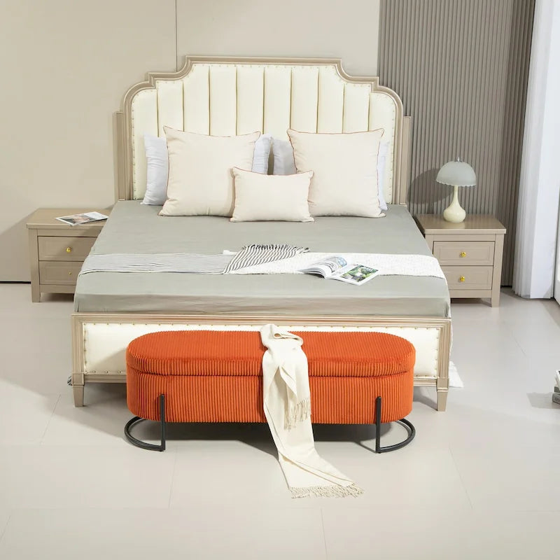 Storage Ottoman,Bedroom End Bench,Upholstered Fabric Storage Ottoman with Safety Hinge, Entryway Padded Footstool