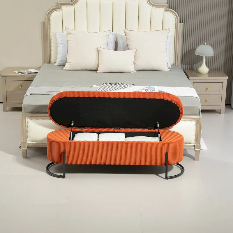 Storage Ottoman,Bedroom End Bench,Upholstered Fabric Storage Ottoman with Safety Hinge, Entryway Padded Footstool