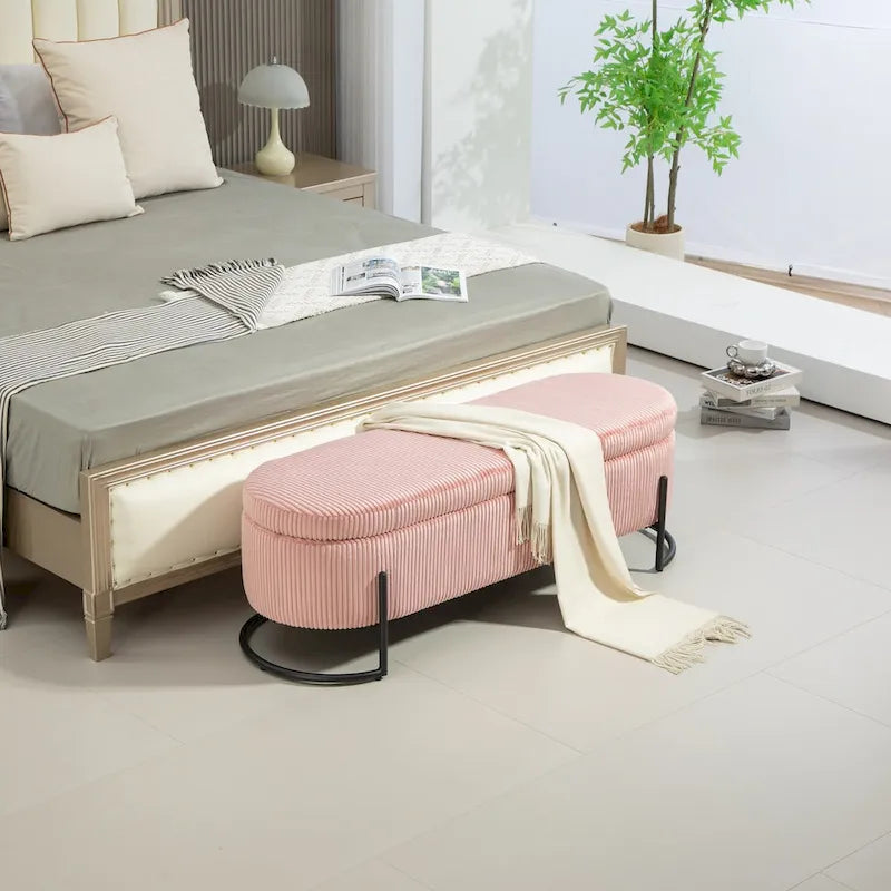 Storage Ottoman,Bedroom End Bench,Upholstered Fabric Storage Ottoman with Safety Hinge, Entryway Padded Footstool