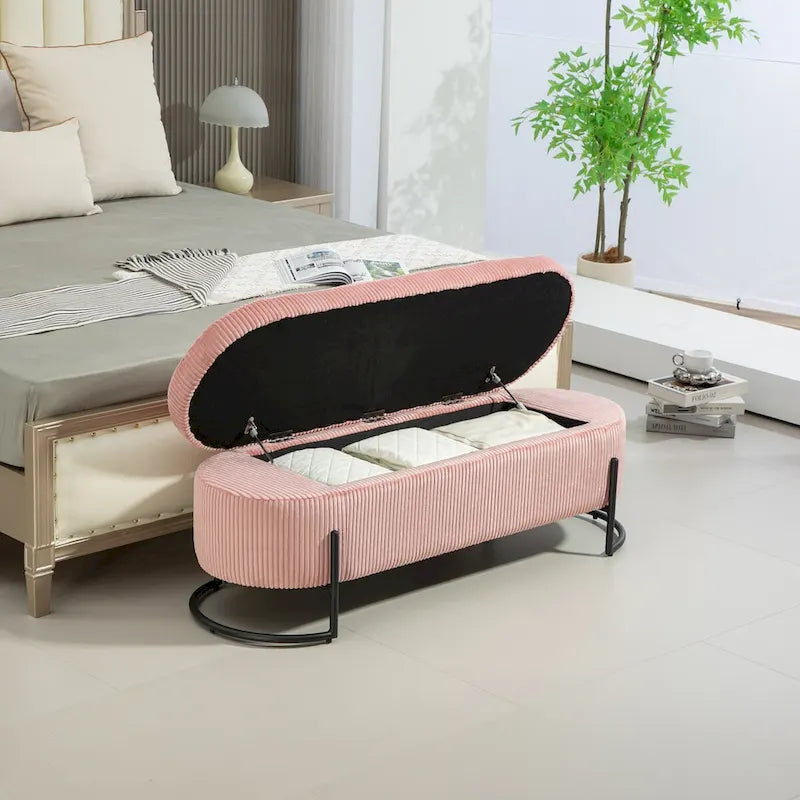 Storage Ottoman,Bedroom End Bench,Upholstered Fabric Storage Ottoman with Safety Hinge, Entryway Padded Footstool