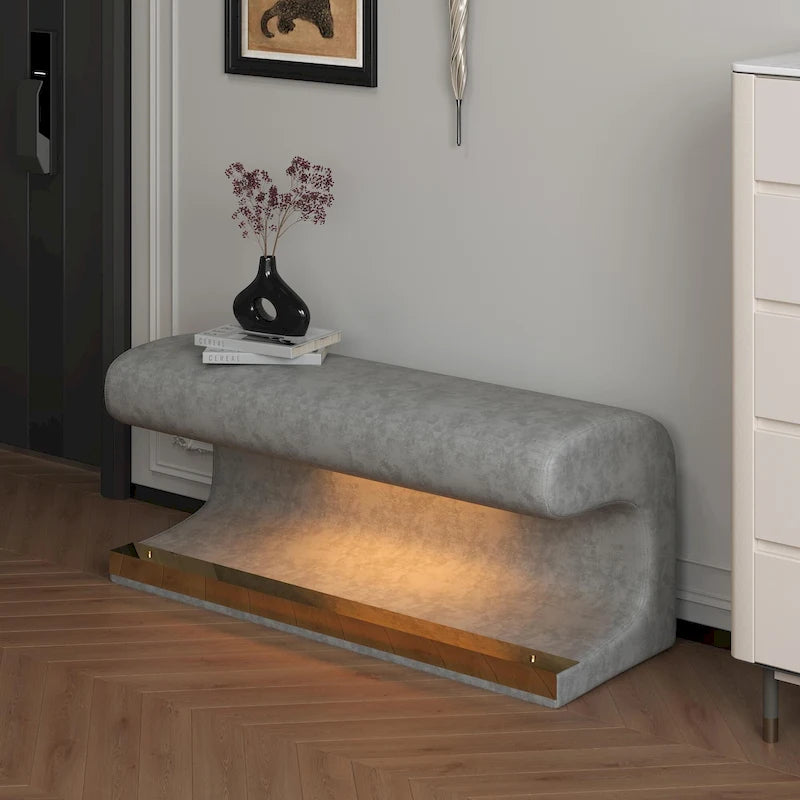 37 W Entryway Bench Leather Upholstered Ottoman with LED