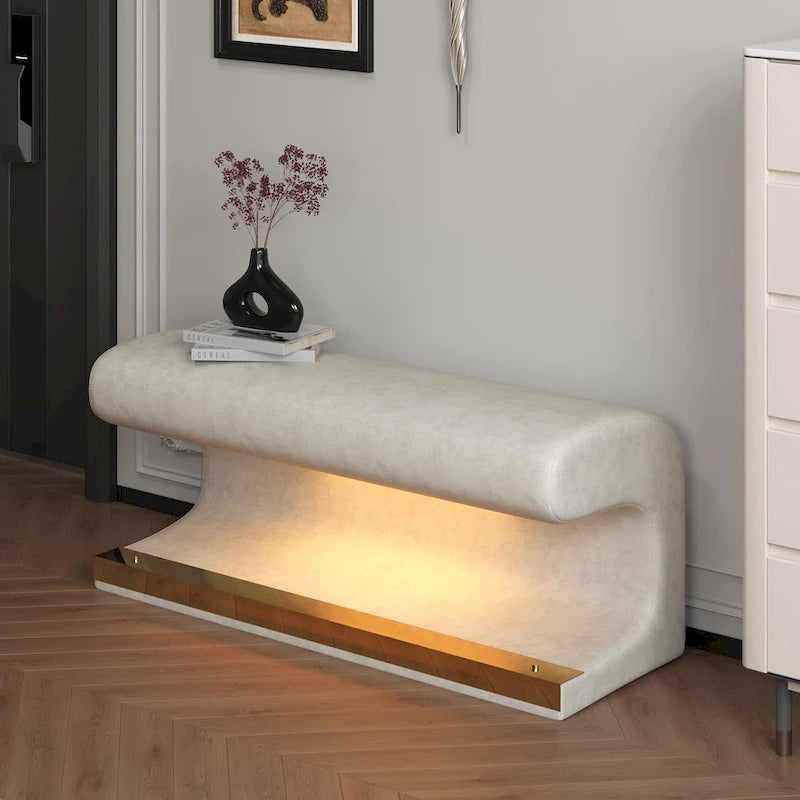 37 W Entryway Bench Leather Upholstered Ottoman with LED