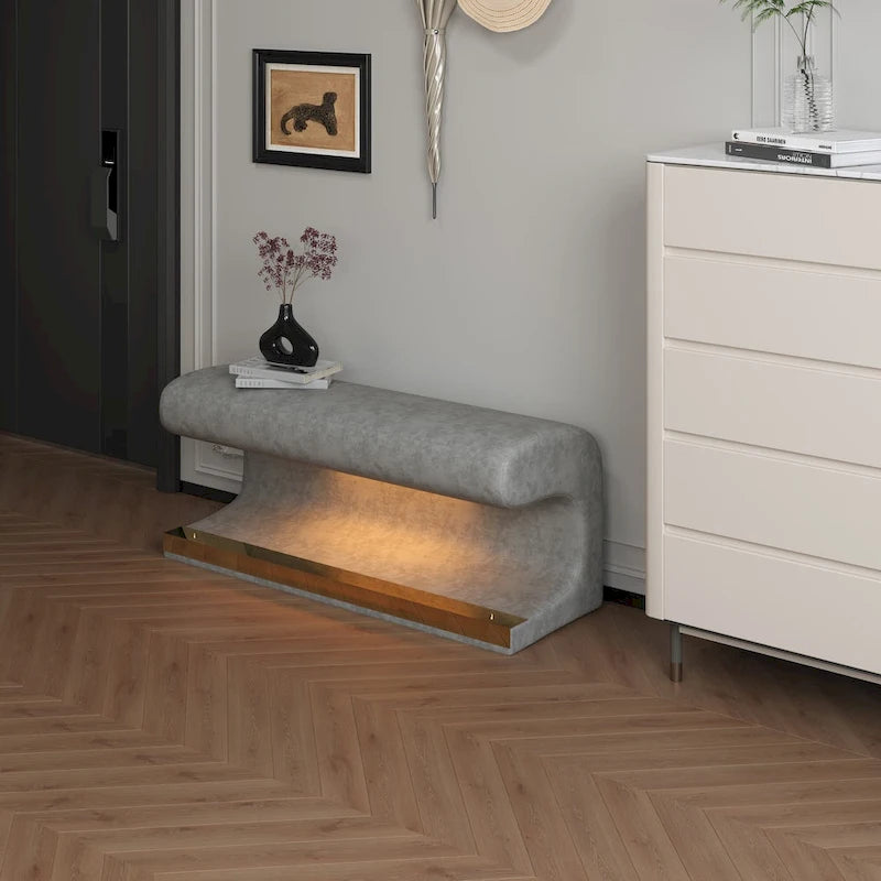 37 W Entryway Bench Leather Upholstered Ottoman with LED
