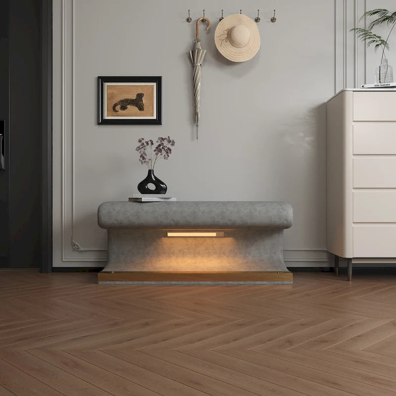 37 W Entryway Bench Leather Upholstered Ottoman with LED